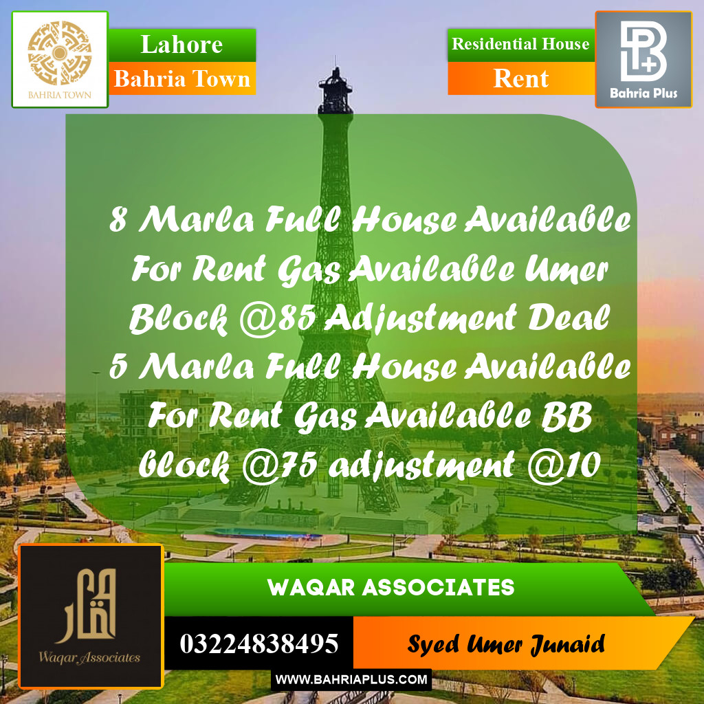 Residential House for Rent in Bahria Town, Lahore - (BP-307852)