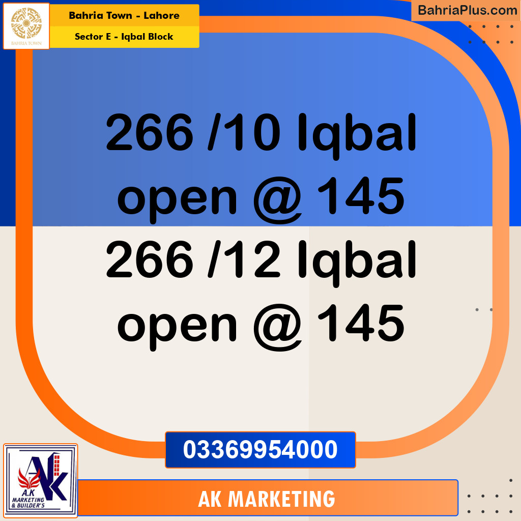10 Marla Residential Plot for Sale in Sector E - Iqbal Block -  Bahria Town, Lahore - (BP-307867)