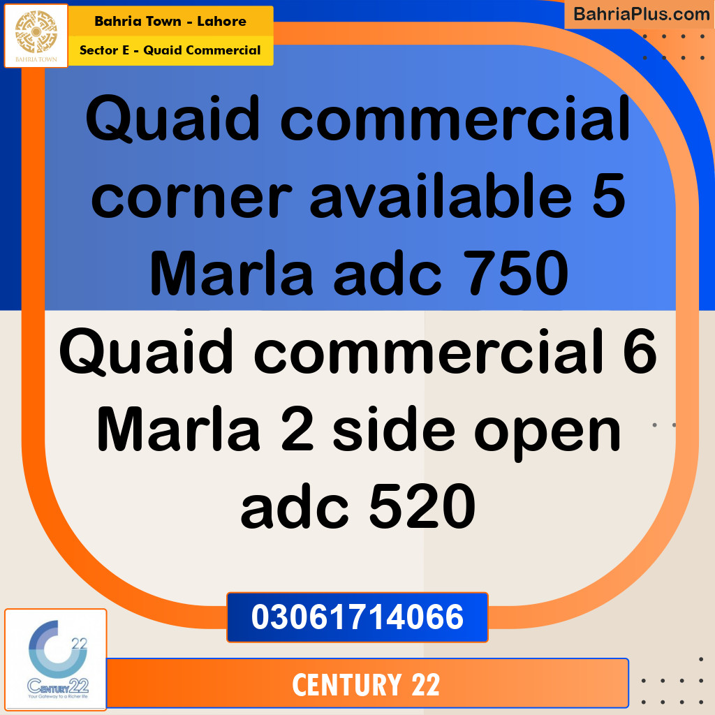 Commercial Plot for Sale in Sector E - Quaid Commercial -  Bahria Town, Lahore - (BP-307913)