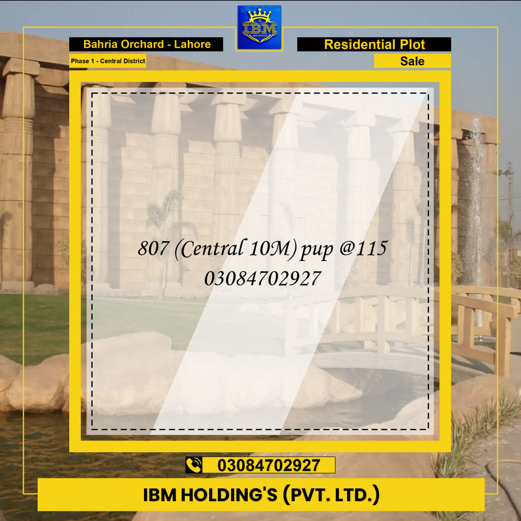10 Marla Residential Plot for Sale in Phase 1 - Central District -  Bahria Orchard, Lahore - (BP-307919)