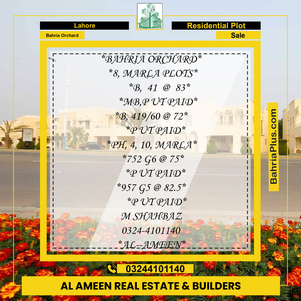 Residential Plot for Sale in Bahria Orchard, Lahore - (BP-307926)