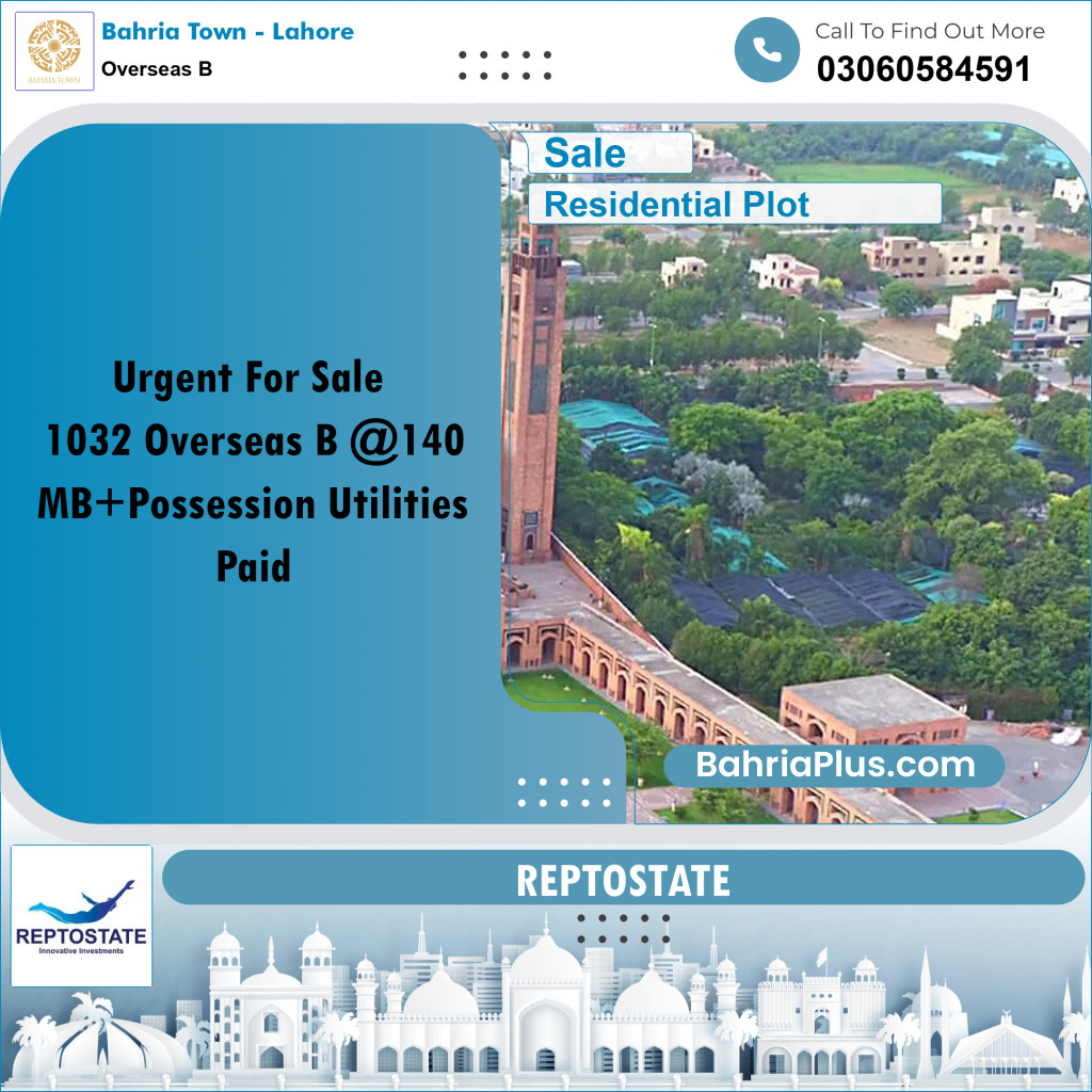 10 Marla Residential Plot for Sale in Overseas B -  Bahria Town, Lahore - (BP-308031)
