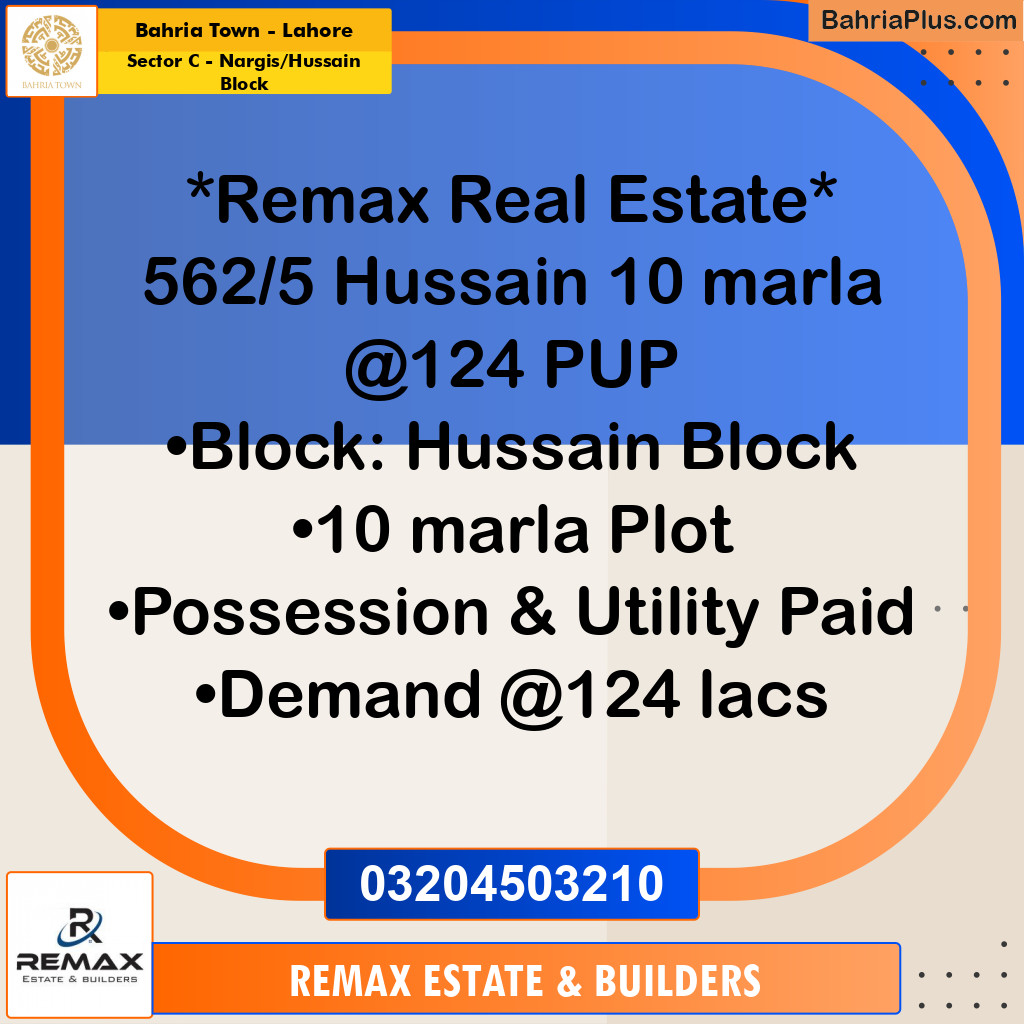 10 Marla Residential Plot for Sale in Sector C - Nargis/Hussain Block -  Bahria Town, Lahore - (BP-308043)