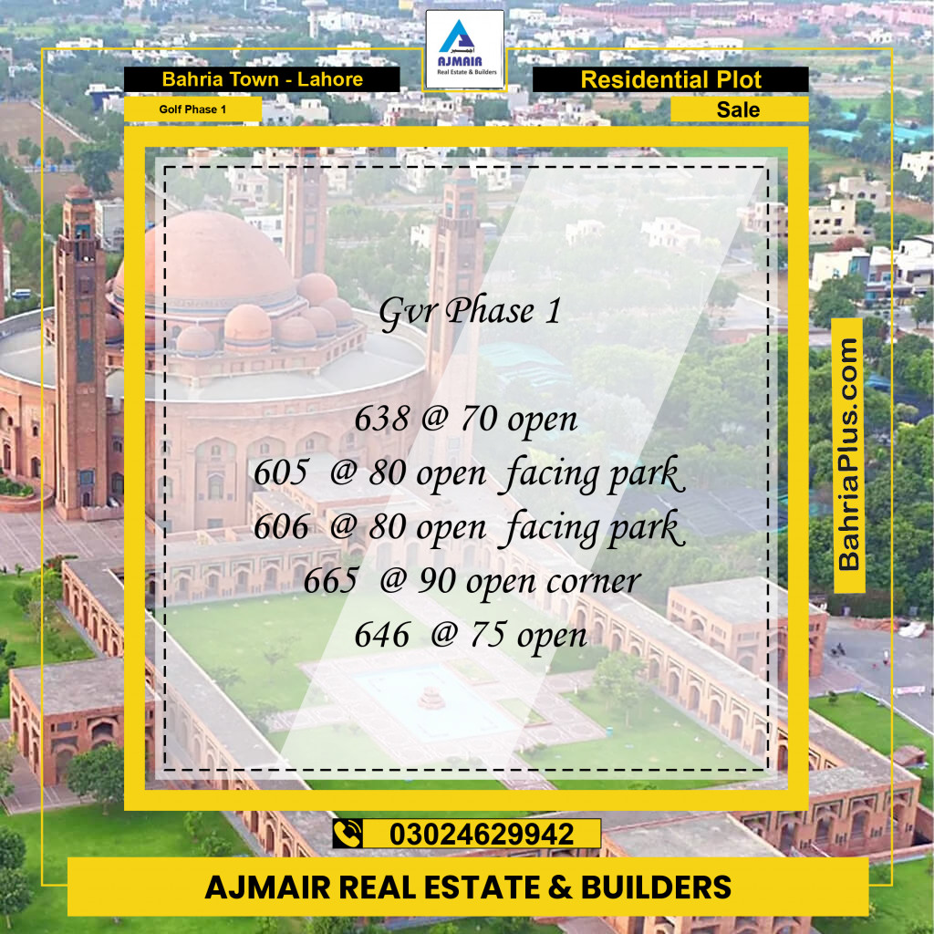 5 Marla Residential Plot for Sale in Golf Phase 1 -  Bahria Town, Lahore - (BP-308115)