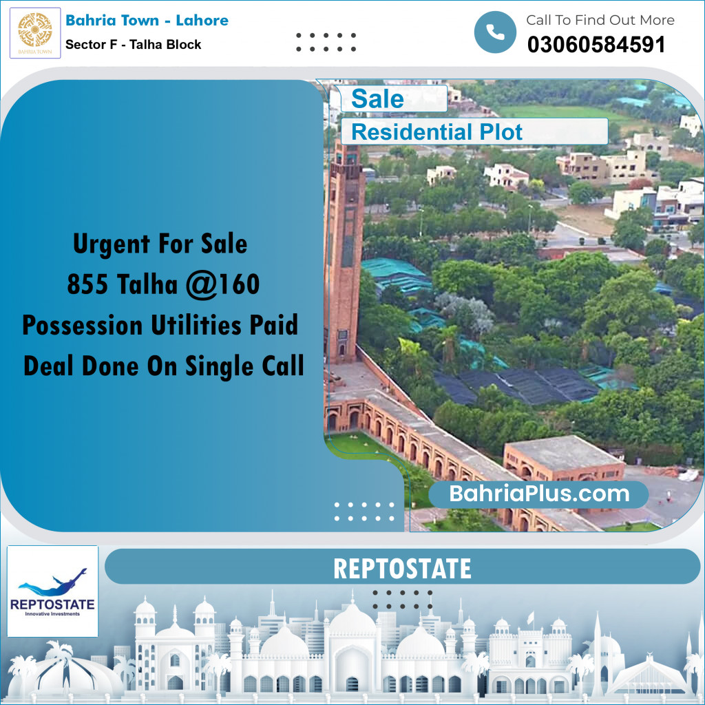 10 Marla Residential Plot for Sale in Sector F - Talha Block -  Bahria Town, Lahore - (BP-308135)