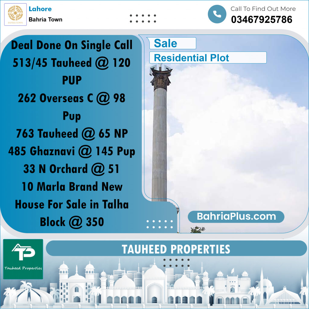 10 Marla Residential Plot for Sale in Bahria Town, Lahore - (BP-308145)