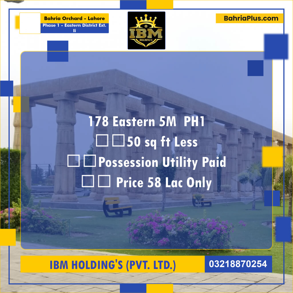 5 Marla Residential Plot for Sale in Phase 1 - Eastern District Ext. II -  Bahria Orchard, Lahore - (BP-308176)