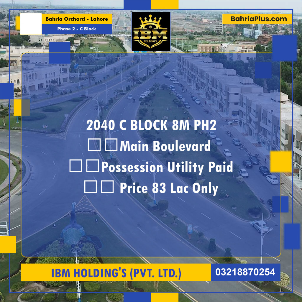 8 Marla Residential Plot for Sale in Phase 2 - C Block -  Bahria Orchard, Lahore - (BP-308177)