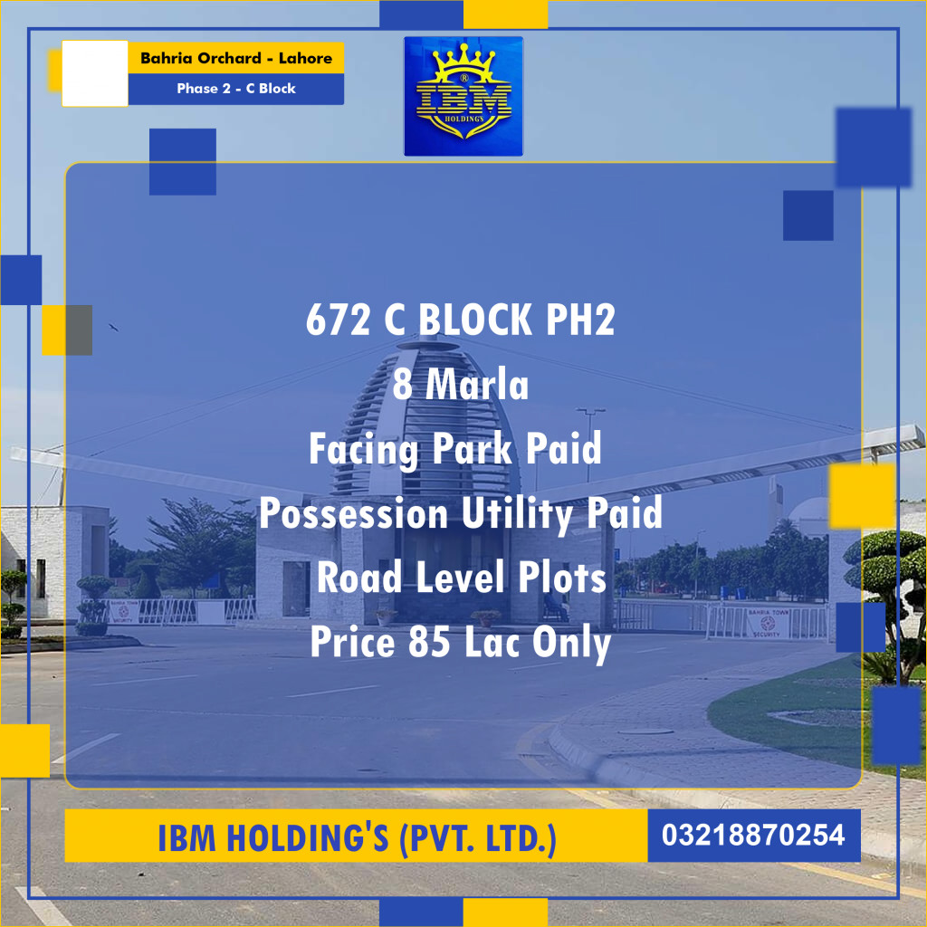 8 Marla Residential Plot for Sale in Phase 2 - C Block -  Bahria Orchard, Lahore - (BP-308178)