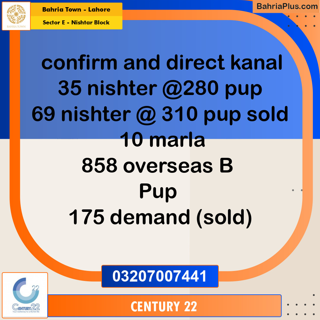 1 Kanal Residential Plot for Sale in Sector E - Nishtar Block -  Bahria Town, Lahore - (BP-308218)
