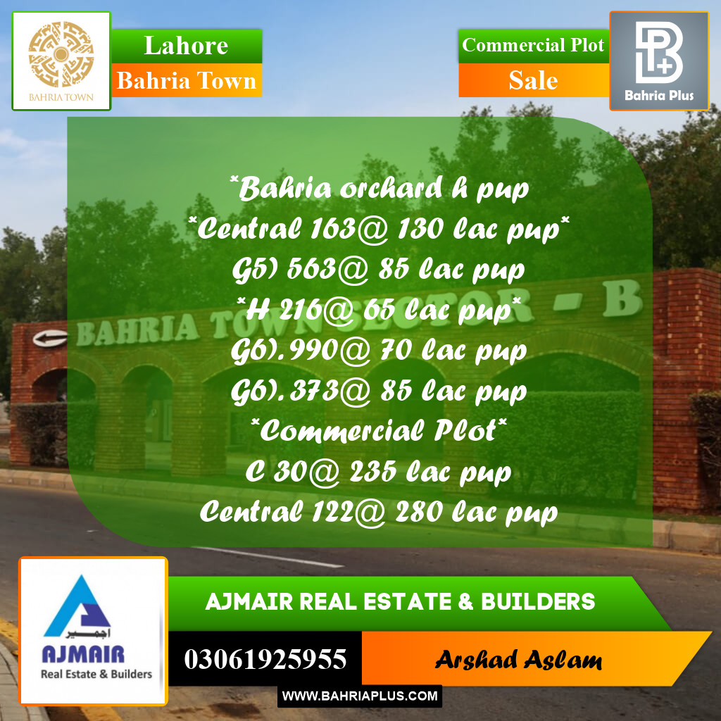 Commercial Plot for Sale in Bahria Town, Lahore - (BP-308234)