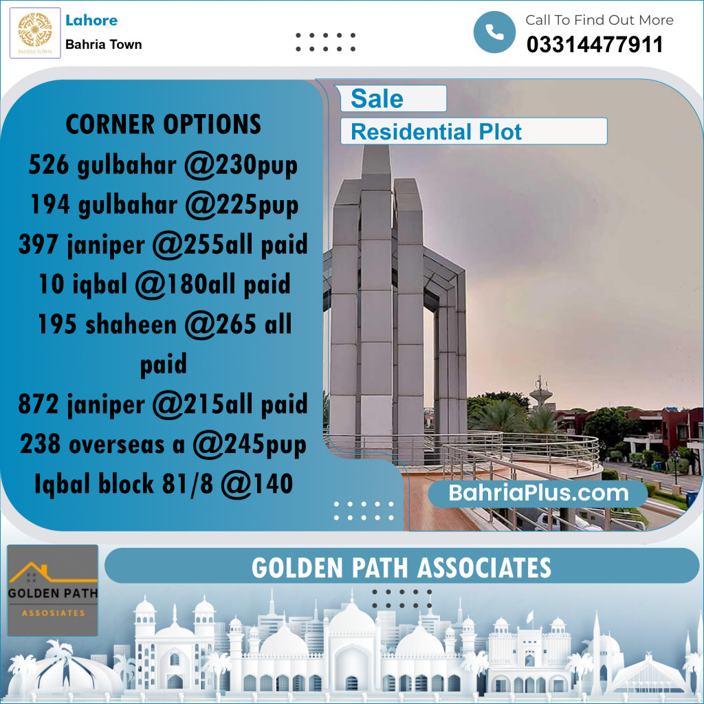 Residential Plot for Sale in Bahria Town, Lahore - (BP-308240)