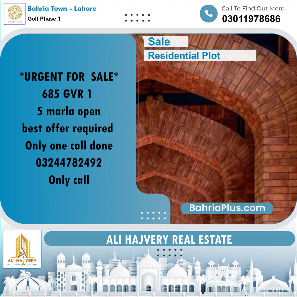 5 Marla Residential Plot for Sale in Golf Phase 1 -  Bahria Town, Lahore - (BP-308259)