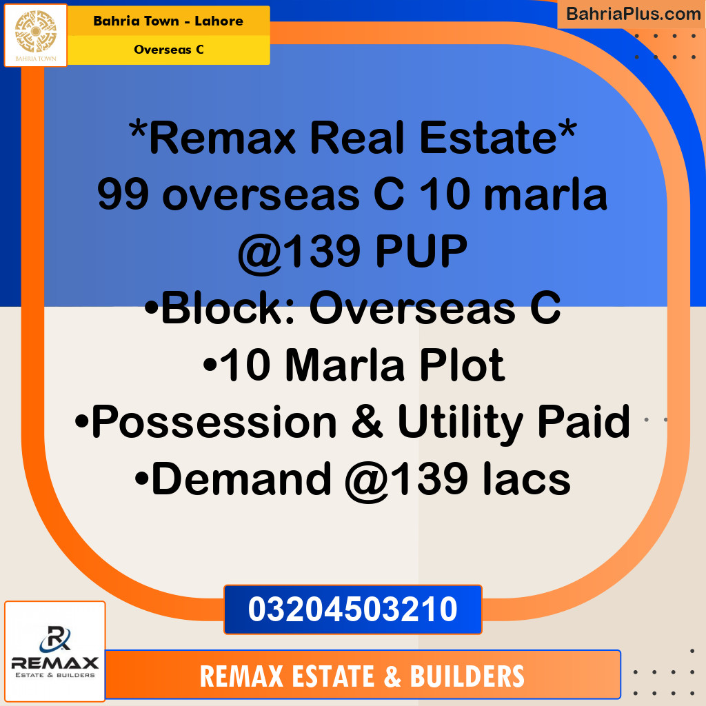10 Marla Residential Plot for Sale in Overseas C -  Bahria Town, Lahore - (BP-308275)