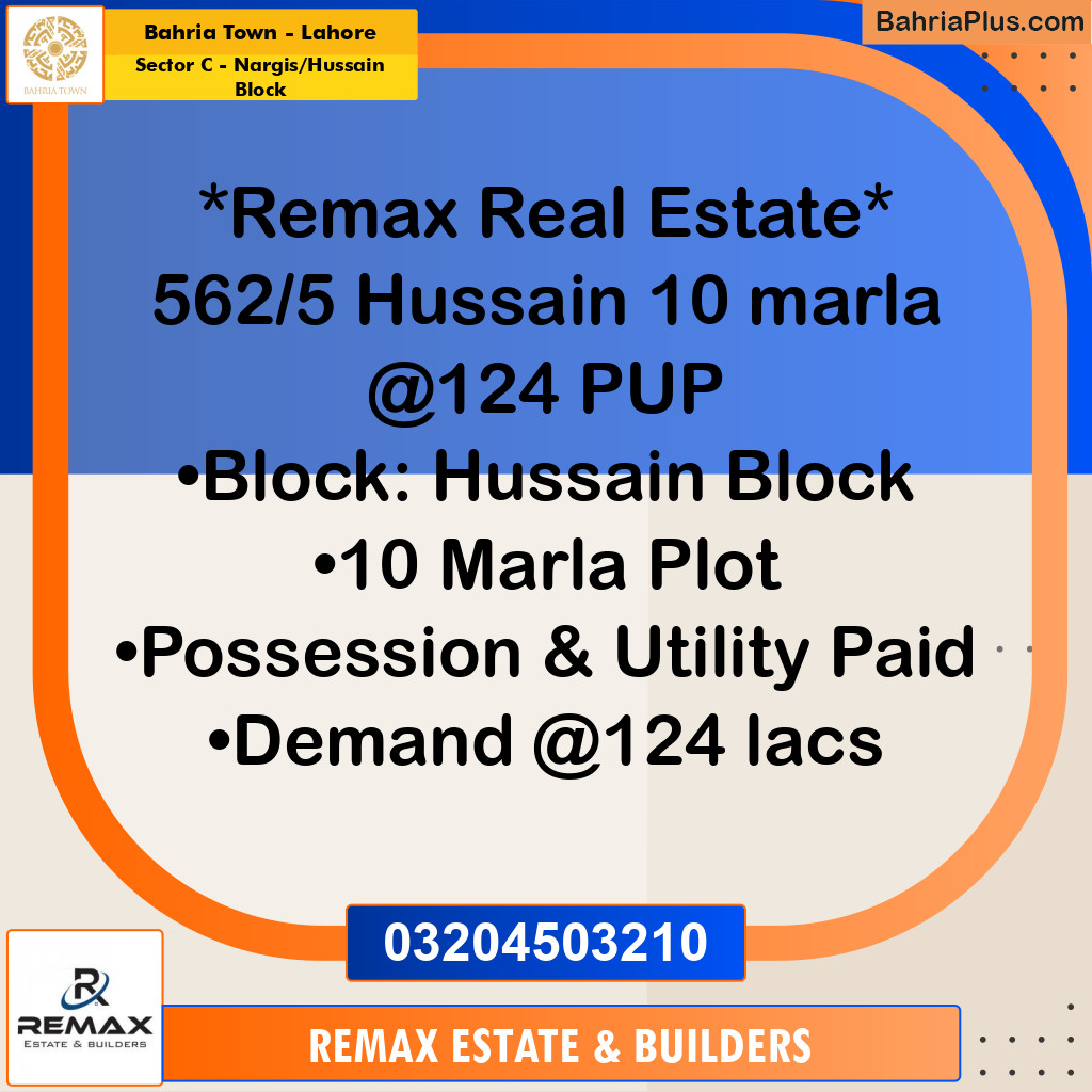 10 Marla Residential Plot for Sale in Sector C - Nargis/Hussain Block -  Bahria Town, Lahore - (BP-308276)