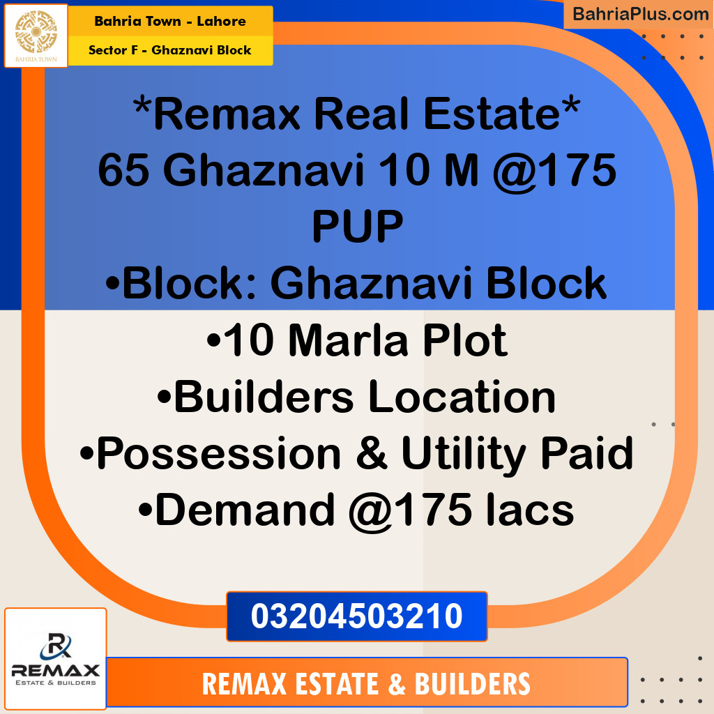 10 Marla Residential Plot for Sale in Sector F - Ghaznavi Block -  Bahria Town, Lahore - (BP-308327)