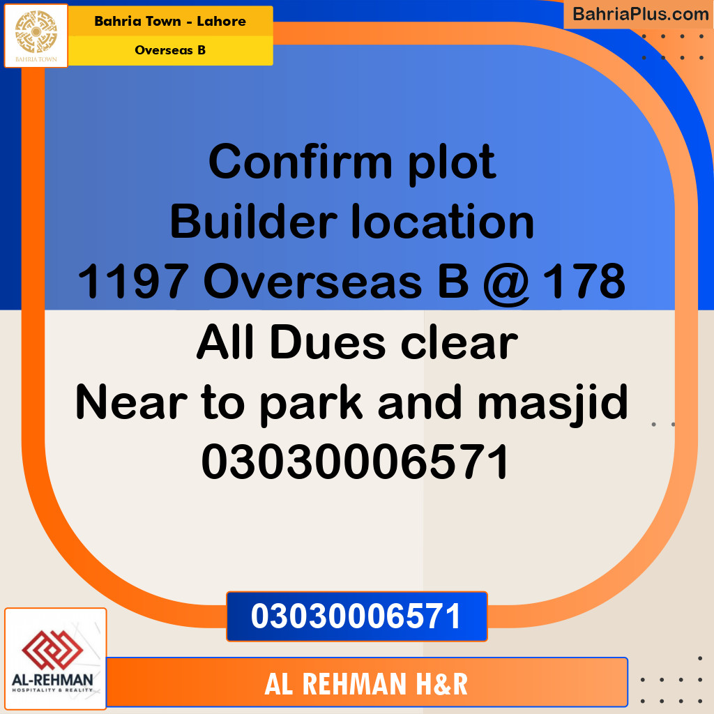 10 Marla Residential Plot for Sale in Overseas B -  Bahria Town, Lahore - (BP-308355)