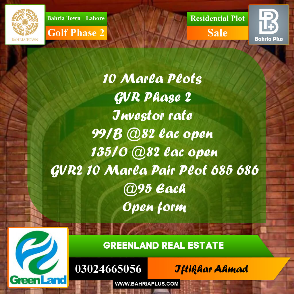 10 Marla Residential Plot for Sale in Golf Phase 2 -  Bahria Town, Lahore - (BP-308426)