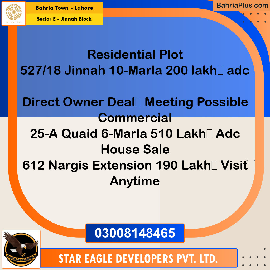 10 Marla Residential Plot for Sale in Sector E - Jinnah Block -  Bahria Town, Lahore - (BP-308436)
