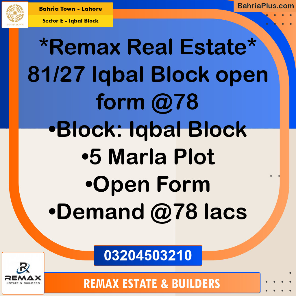 5 Marla Residential Plot for Sale in Sector E - Iqbal Block -  Bahria Town, Lahore - (BP-308443)
