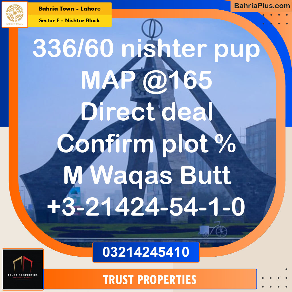 Residential Plot for Sale in Sector E - Nishtar Block -  Bahria Town, Lahore - (BP-308456)