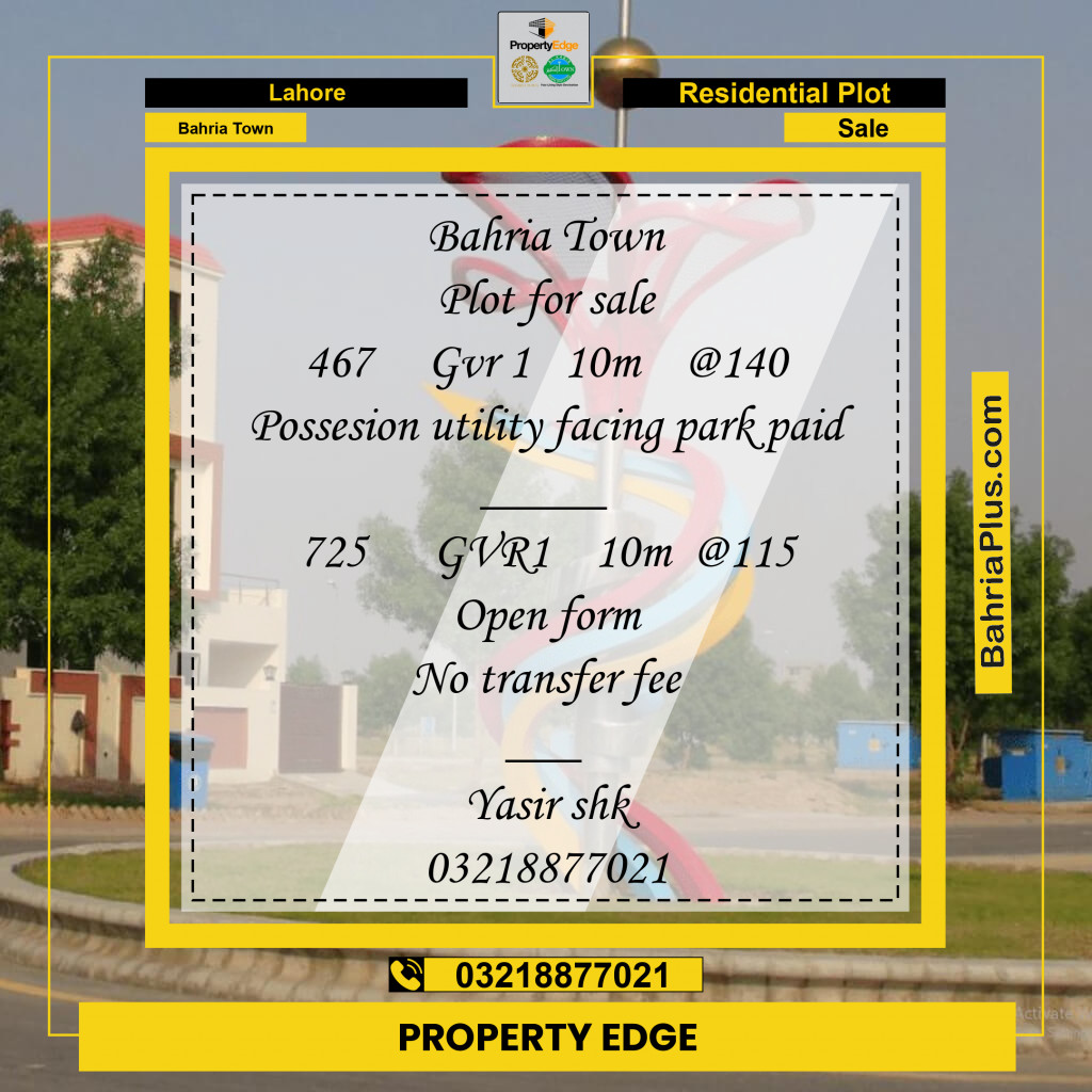 Residential Plot for Sale in Bahria Town, Lahore - (BP-308469)