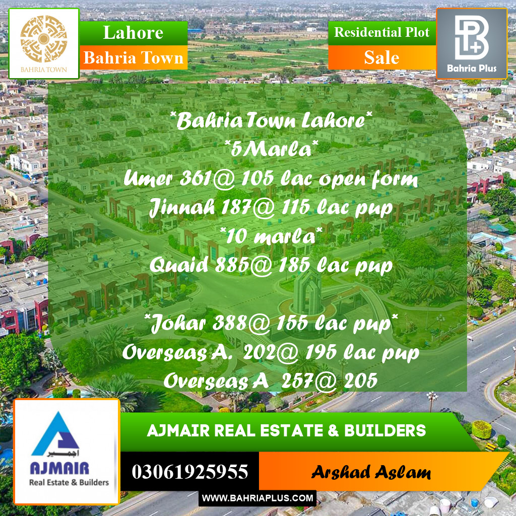Residential Plot for Sale in Bahria Town, Lahore - (BP-308475)