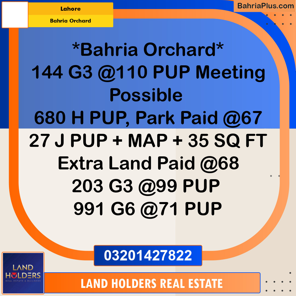 Residential Plot for Sale in Bahria Orchard, Lahore - (BP-308480)