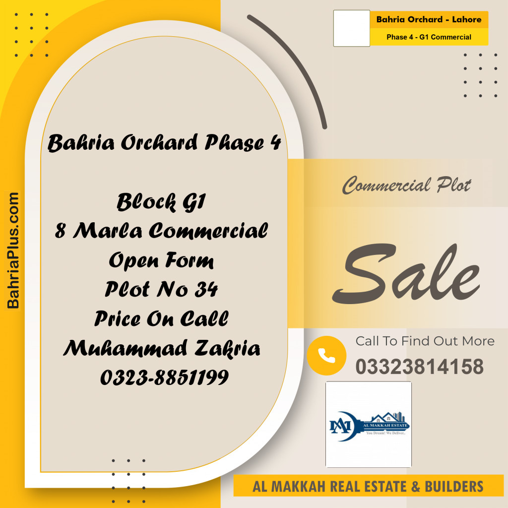 8 Marla Commercial Plot for Sale in Phase 4 - G1 Commercial -  Bahria Orchard, Lahore - (BP-308509)
