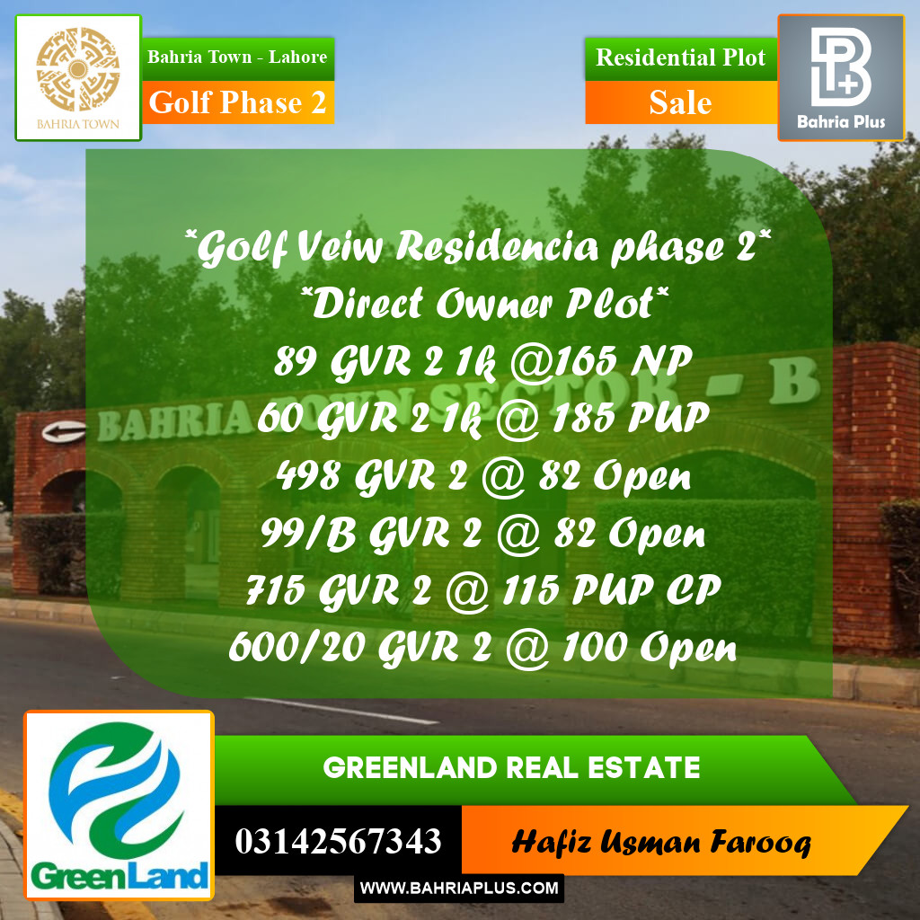 10 Marla Residential Plot for Sale in Golf Phase 2 -  Bahria Town, Lahore - (BP-308511)