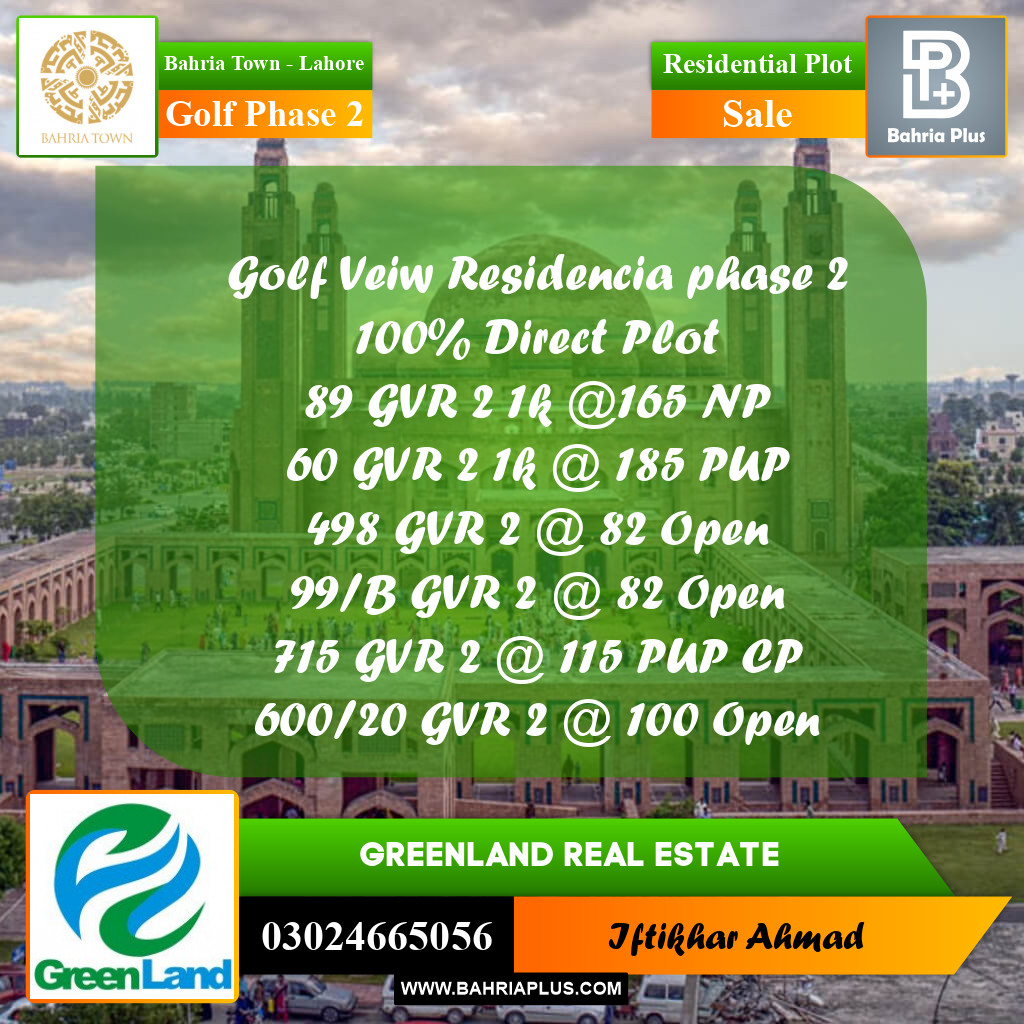 10 Marla Residential Plot for Sale in Golf Phase 2 -  Bahria Town, Lahore - (BP-308513)