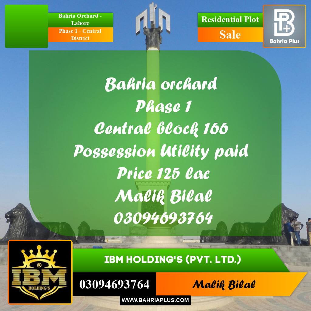 10 Marla Residential Plot for Sale in Phase 1 - Central District -  Bahria Orchard, Lahore - (BP-308540)