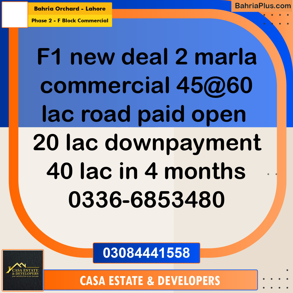 5 Marla Commercial Plot for Sale in Phase 2 - F Block Commercial -  Bahria Orchard, Lahore - (BP-308607)