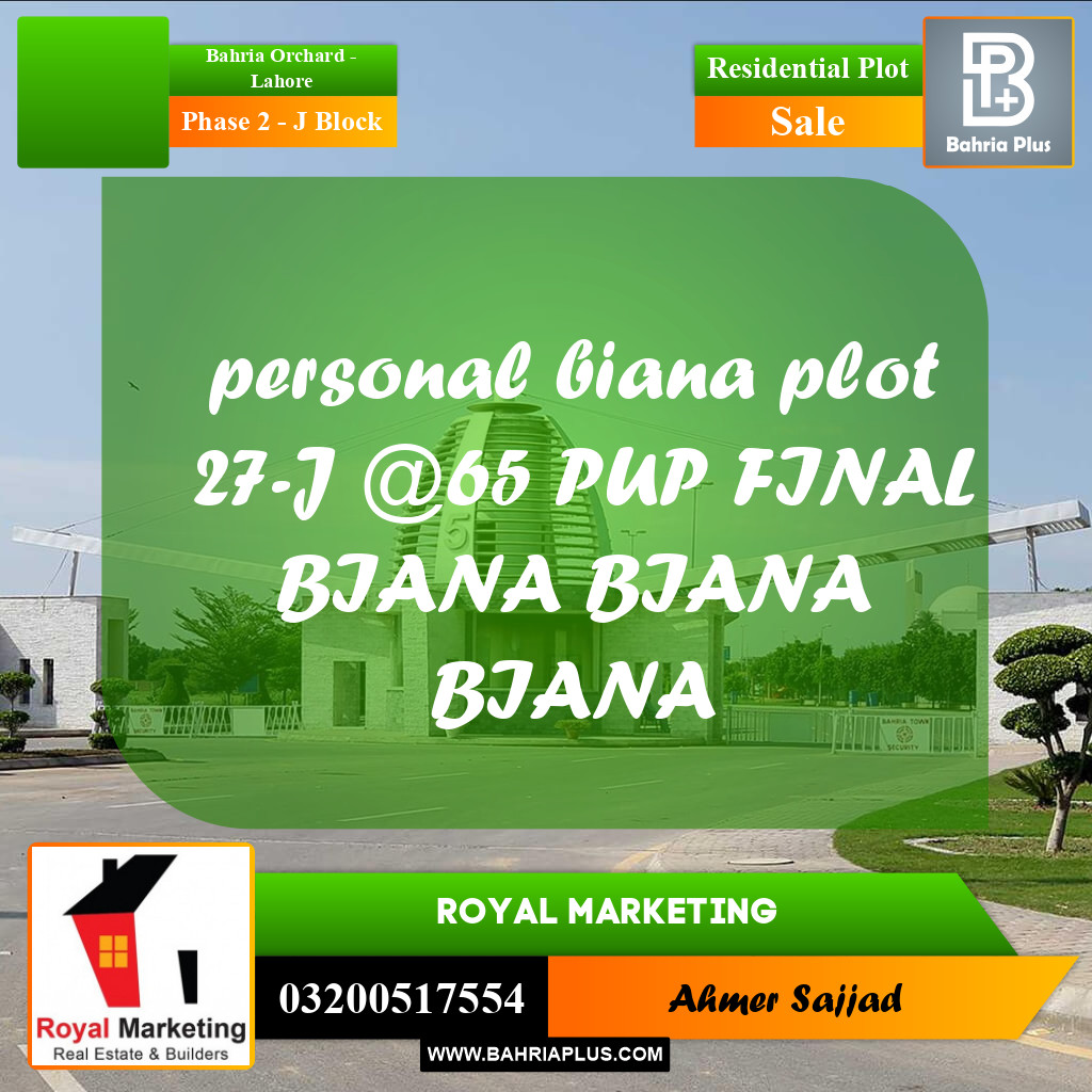 Residential Plot for Sale in Phase 2 - J Block -  Bahria Orchard, Lahore - (BP-308624)