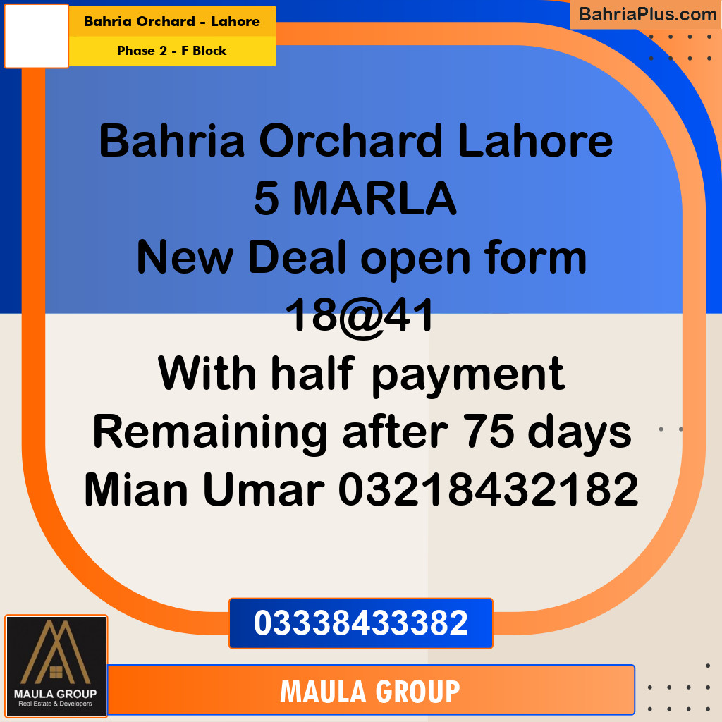 5 Marla Residential Plot for Sale in Phase 2 - F Block -  Bahria Orchard, Lahore - (BP-308636)
