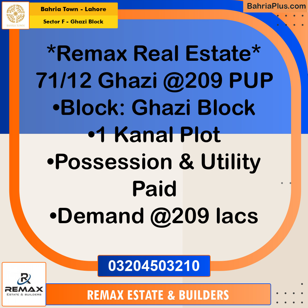 1 Kanal Residential Plot for Sale in Sector F - Ghazi Block -  Bahria Town, Lahore - (BP-308656)