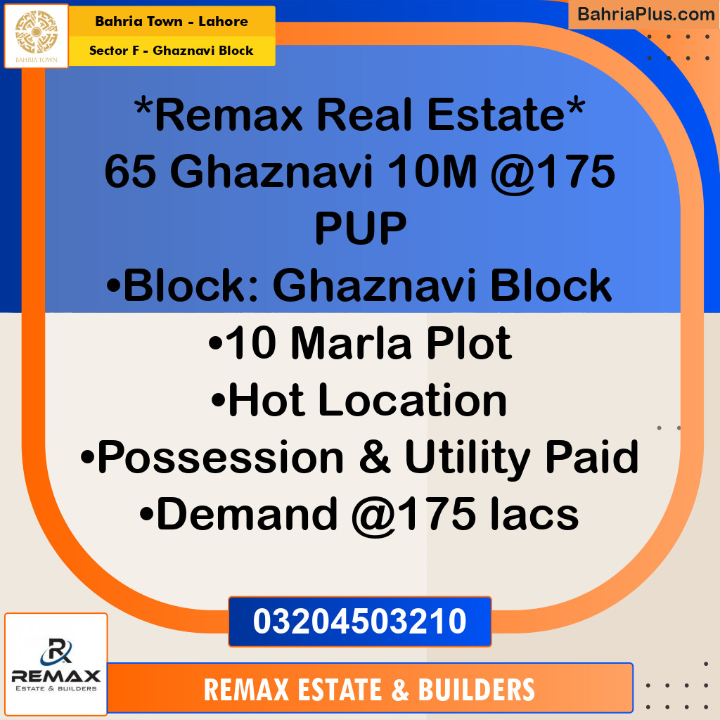10 Marla Residential Plot for Sale in Sector F - Ghaznavi Block -  Bahria Town, Lahore - (BP-308703)