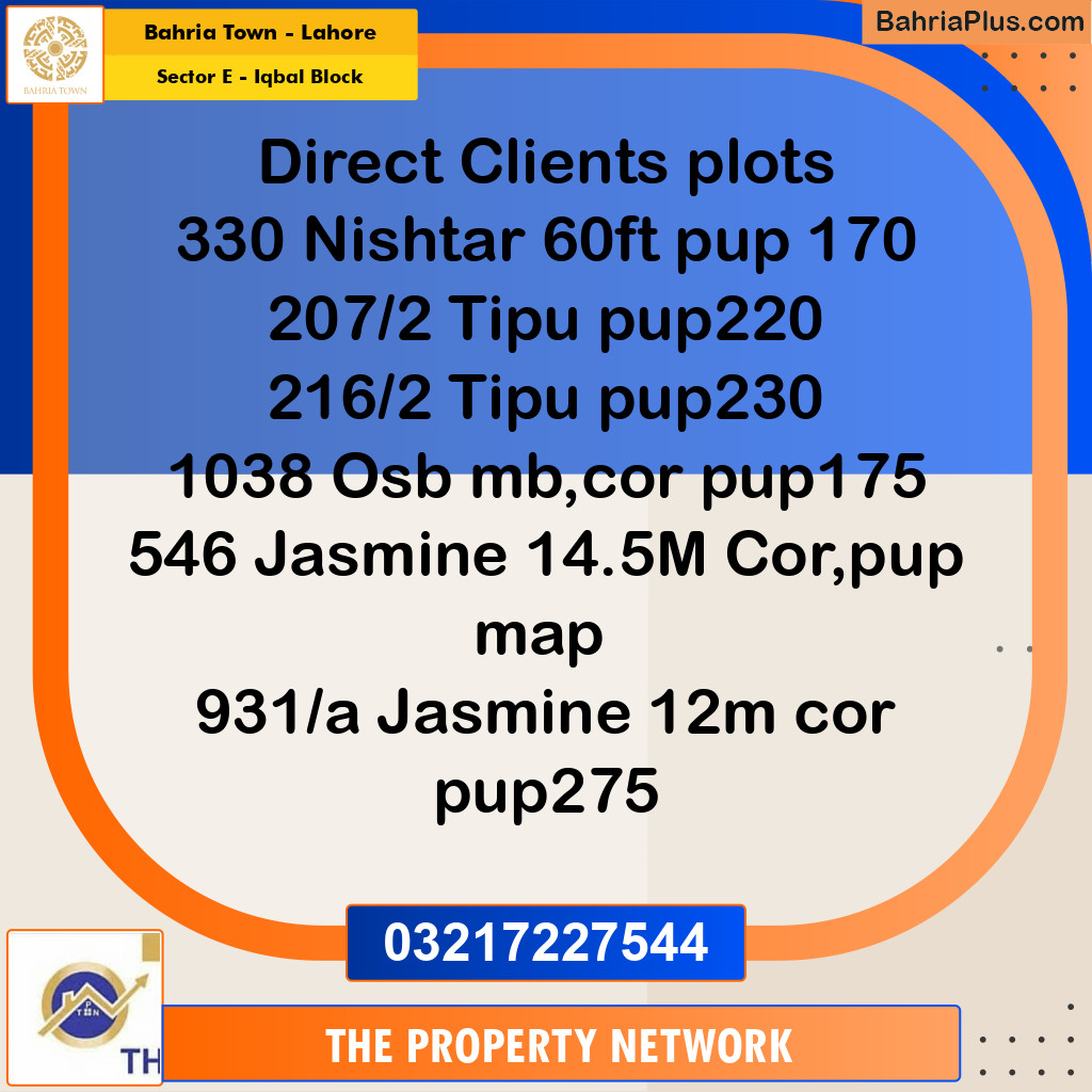 10 Marla Residential Plot for Sale in Sector E - Iqbal Block -  Bahria Town, Lahore - (BP-308720)