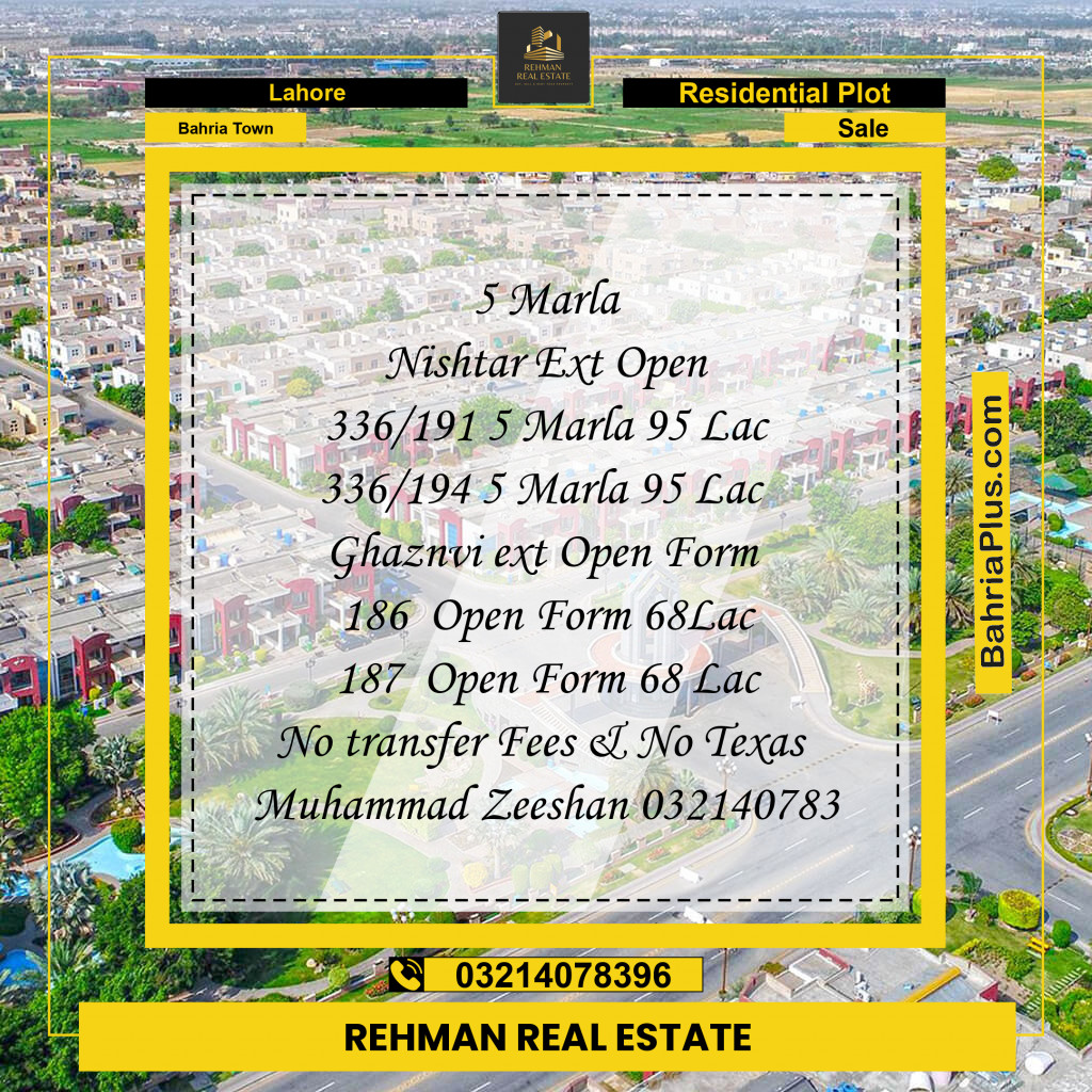 5 Marla Residential Plot for Sale in Bahria Town, Lahore - (BP-308723)