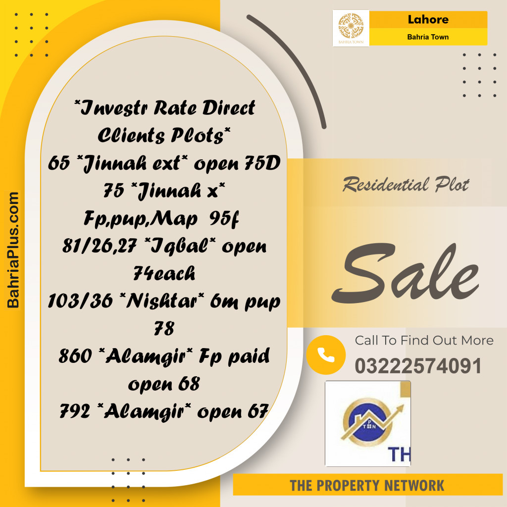 Residential Plot for Sale in Bahria Town, Lahore - (BP-308743)