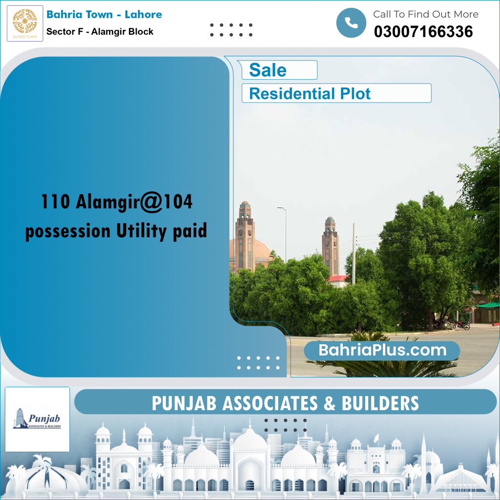 Residential Plot for Sale in Sector F - Alamgir Block -  Bahria Town, Lahore - (BP-308800)