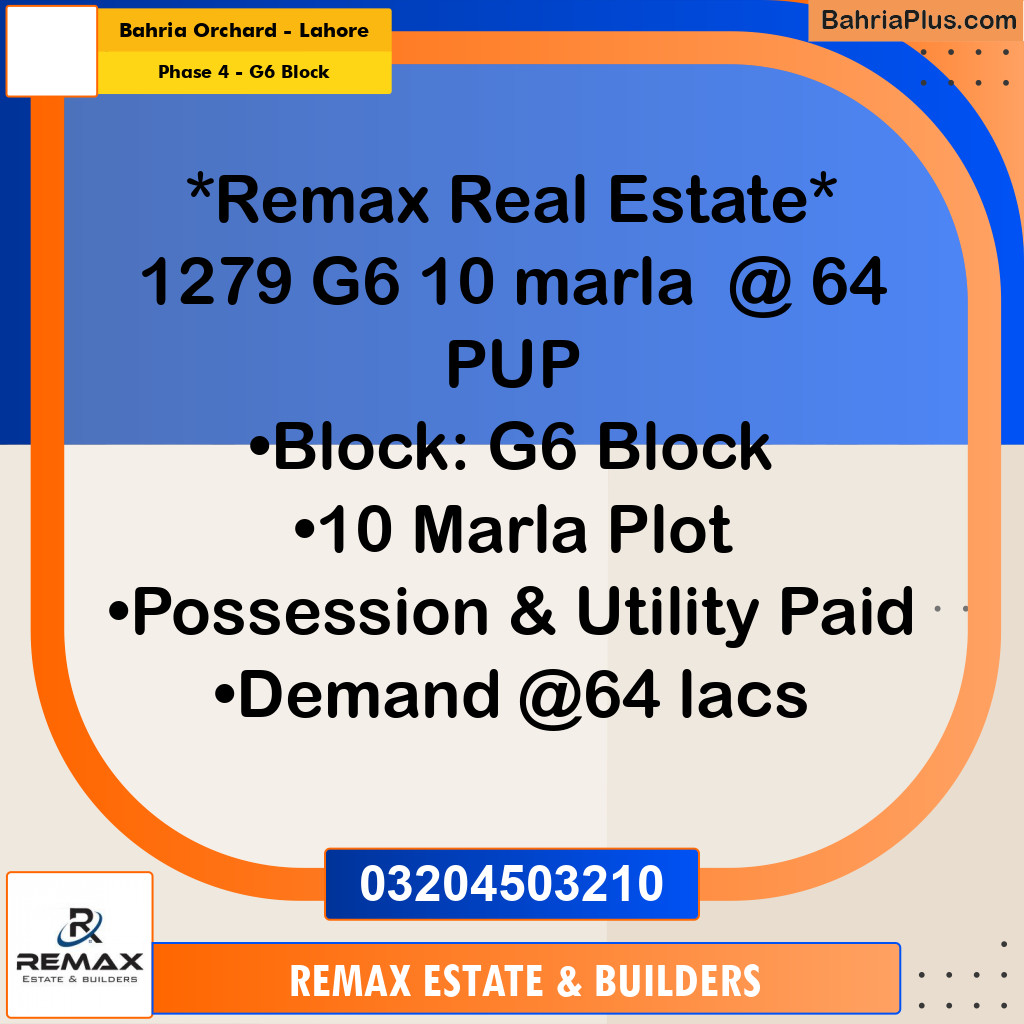 10 Marla Residential Plot for Sale in Phase 4 - G6 Block -  Bahria Orchard, Lahore - (BP-308966)