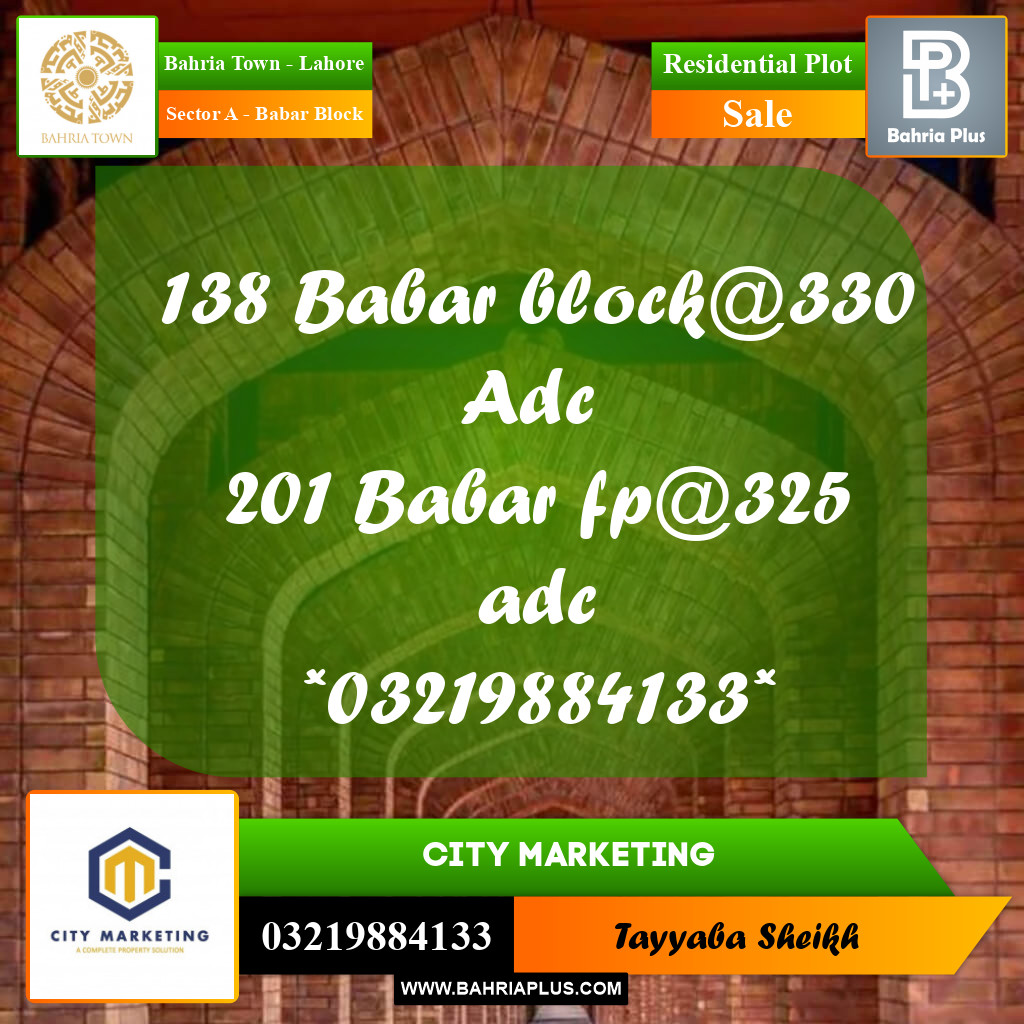 1 Kanal Residential Plot for Sale in Sector A - Babar Block -  Bahria Town, Lahore - (BP-308980)