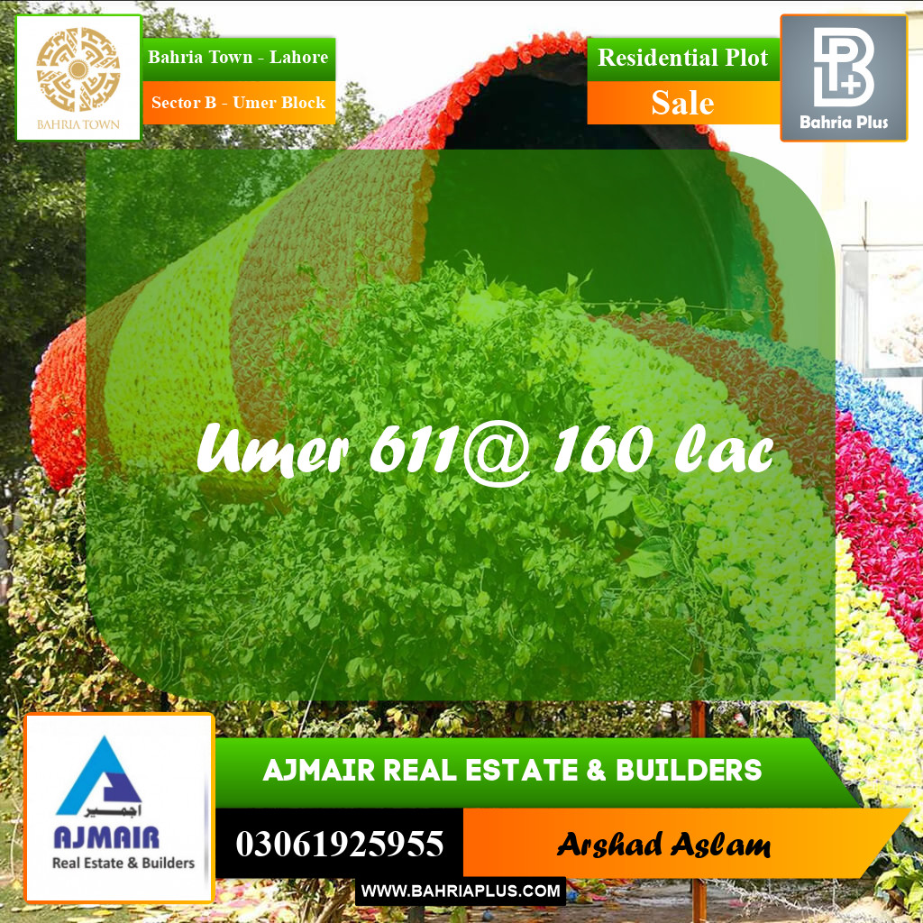 Residential Plot for Sale in Sector B - Umer Block -  Bahria Town, Lahore - (BP-308988)