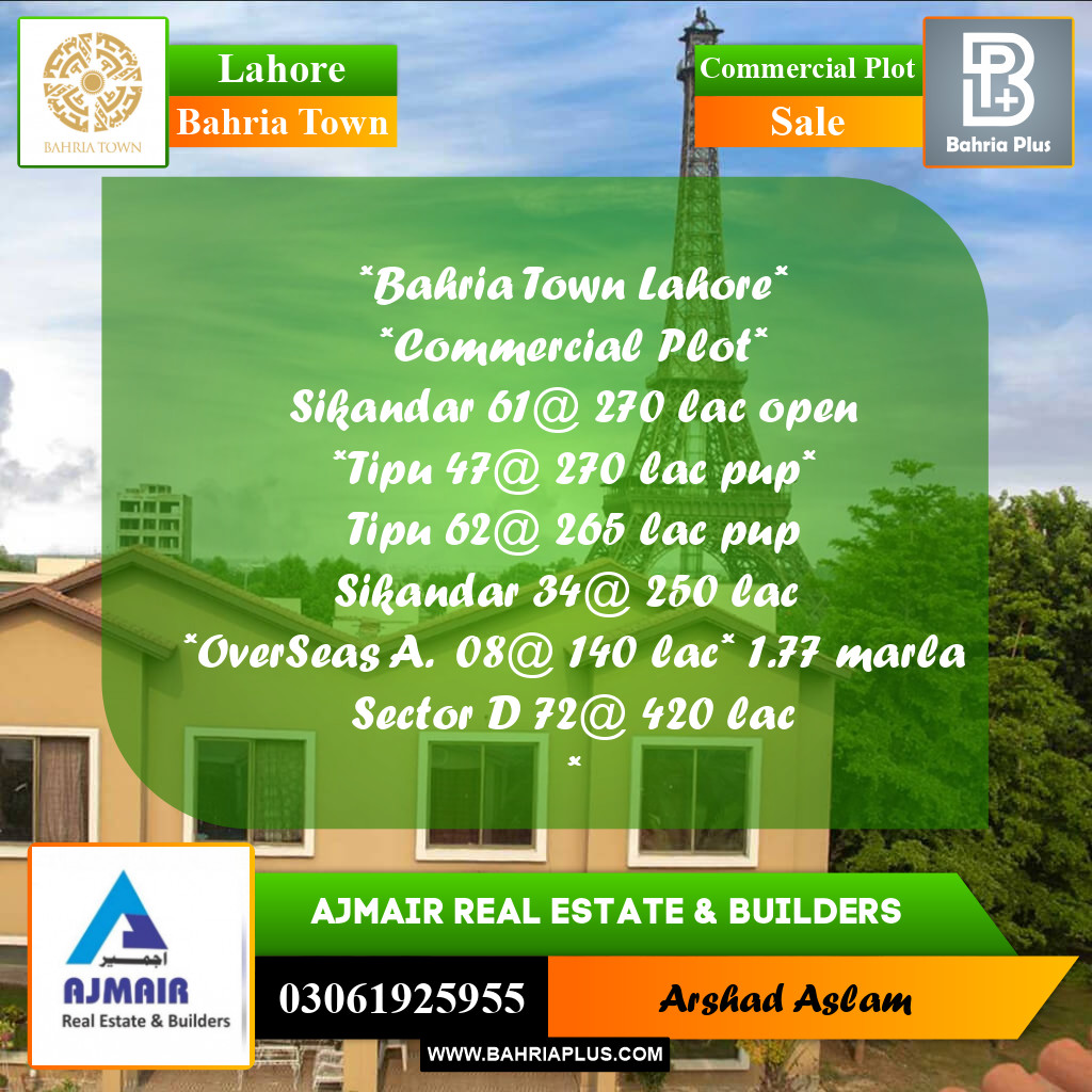 Commercial Plot for Sale in Bahria Town, Lahore - (BP-308992)