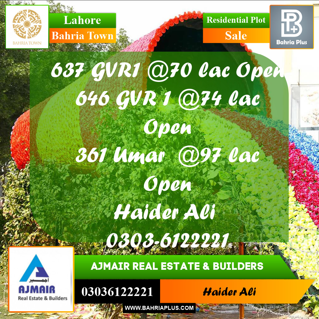 Residential Plot for Sale in Bahria Town, Lahore - (BP-309004)
