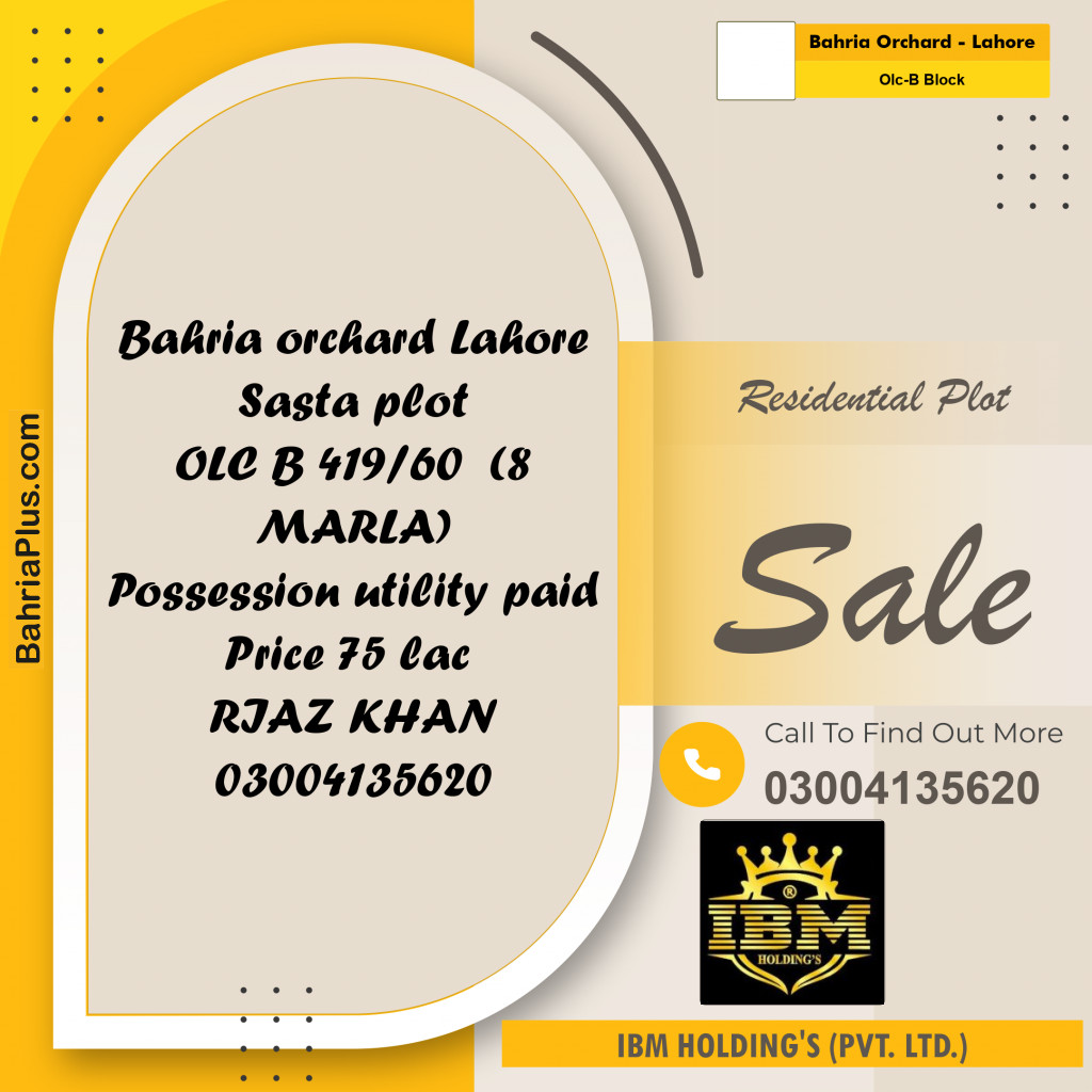 8 Marla Residential Plot for Sale in OLC-B Block -  Bahria Orchard, Lahore - (BP-309007)