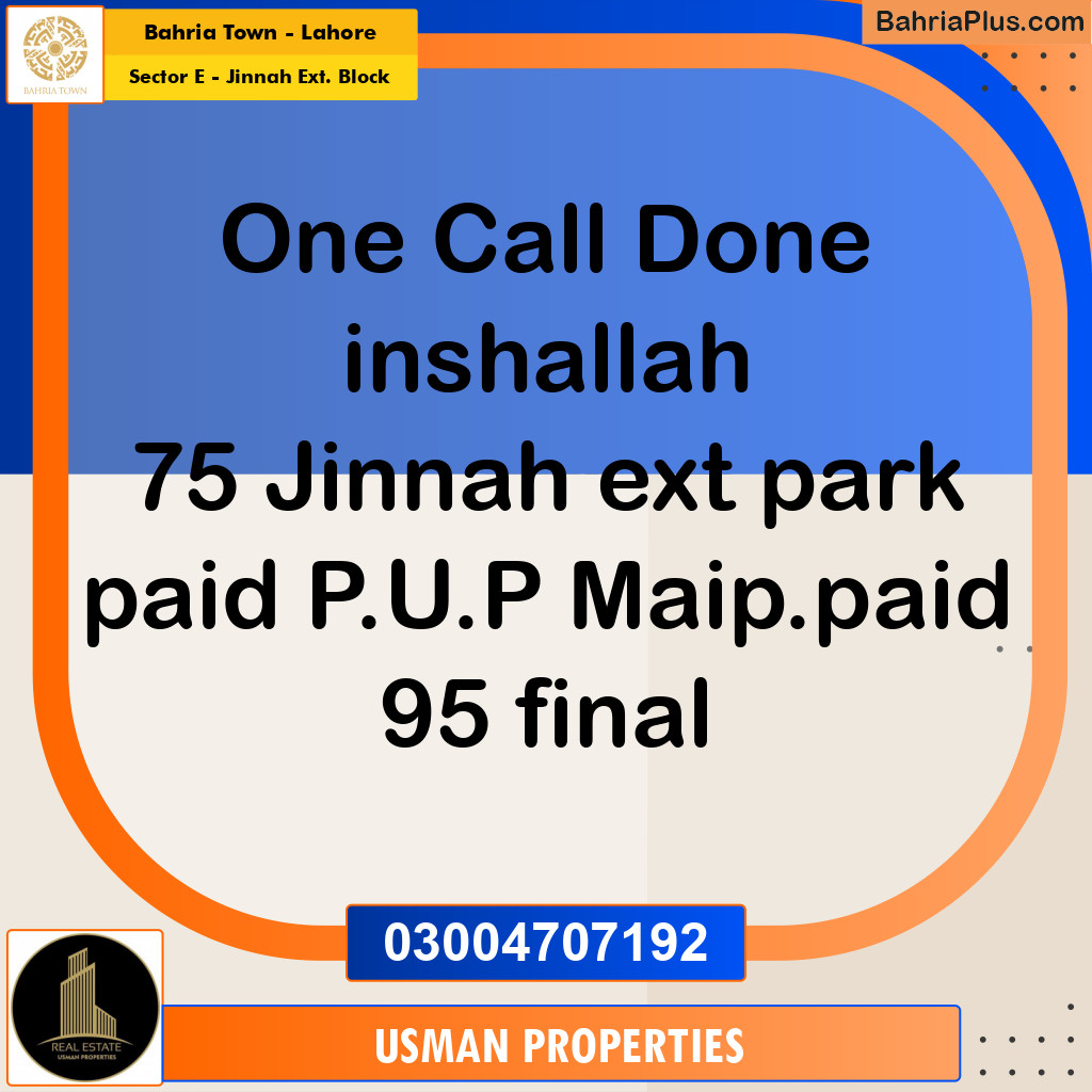 5 Marla Residential Plot for Sale in Sector E - Jinnah Ext. Block -  Bahria Town, Lahore - (BP-309021)