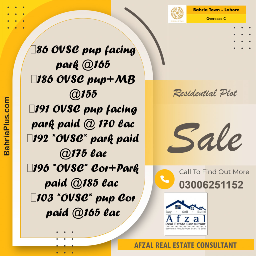 10 Marla Residential Plot for Sale in Overseas C -  Bahria Town, Lahore - (BP-309026)