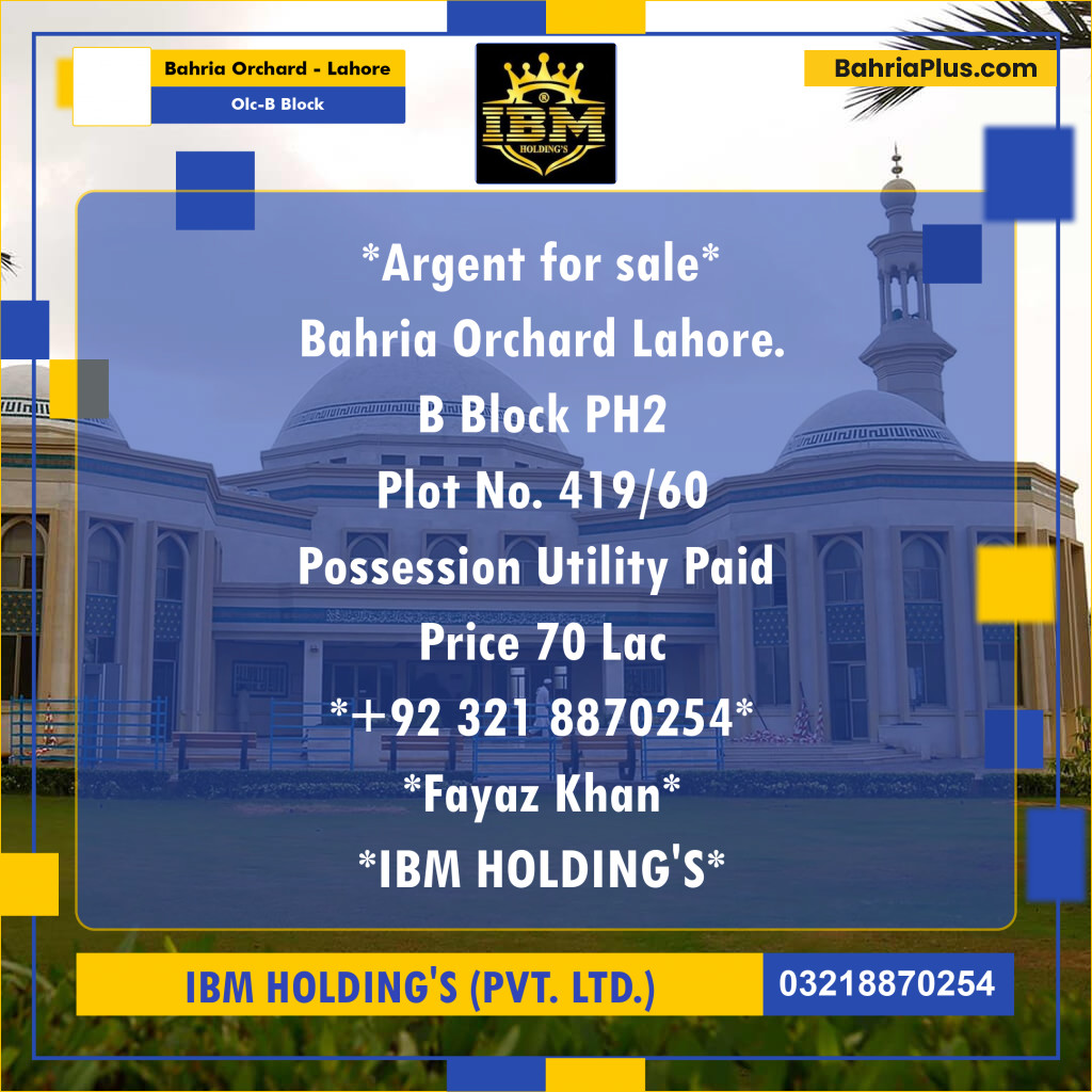 8 Marla Residential Plot for Sale in OLC-B Block -  Bahria Orchard, Lahore - (BP-309029)